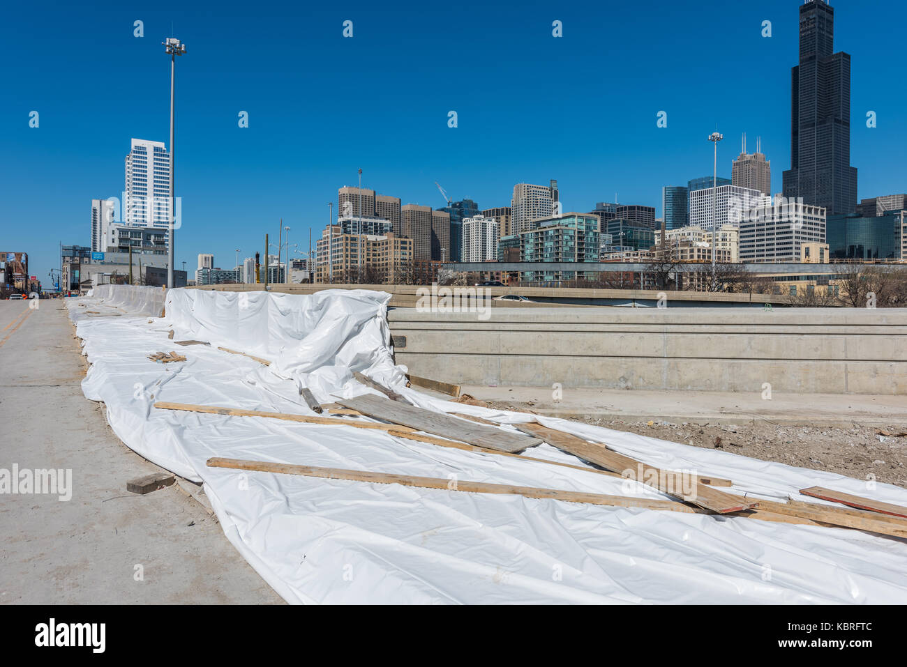 Reconstruction de la Jane Byrne Circle de correspondance dans le centre-ville de Chicago. Banque D'Images