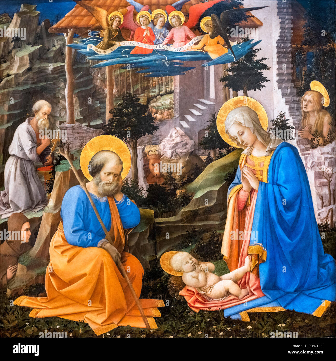 L'Adoration de l'Enfant Jésus avec St Joseph, St Jerome, St Hilarion, St Mary Magdalene et anges par Filippo Lippi (c.1406-1469), tempera sur bois, c.1455 Banque D'Images