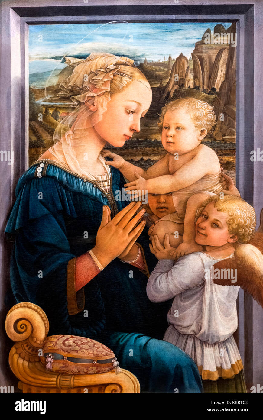 Vierge à l'enfant avec deux anges par Filippo Lippi (c.1406-1469), tempera sur bois, c.1460-65 Banque D'Images