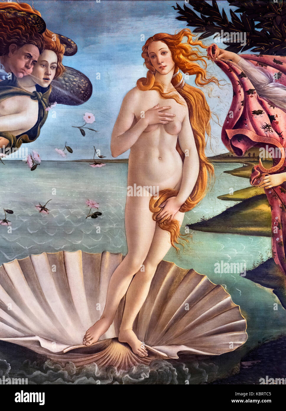 Détail de la naissance de Vénus par l'artiste de la Renaissance, Sandro Botticelli (Alessandro di Mariano di Vanni Filipepi, c.1445-1510) tempera sur toile, c.1487 Banque D'Images