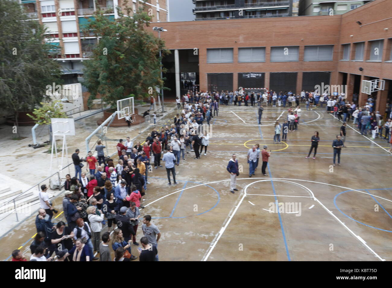 Au cours pro-référendum à Barcelone, Espagne, premier dimanche, Octobre 1, 2017. Banque D'Images