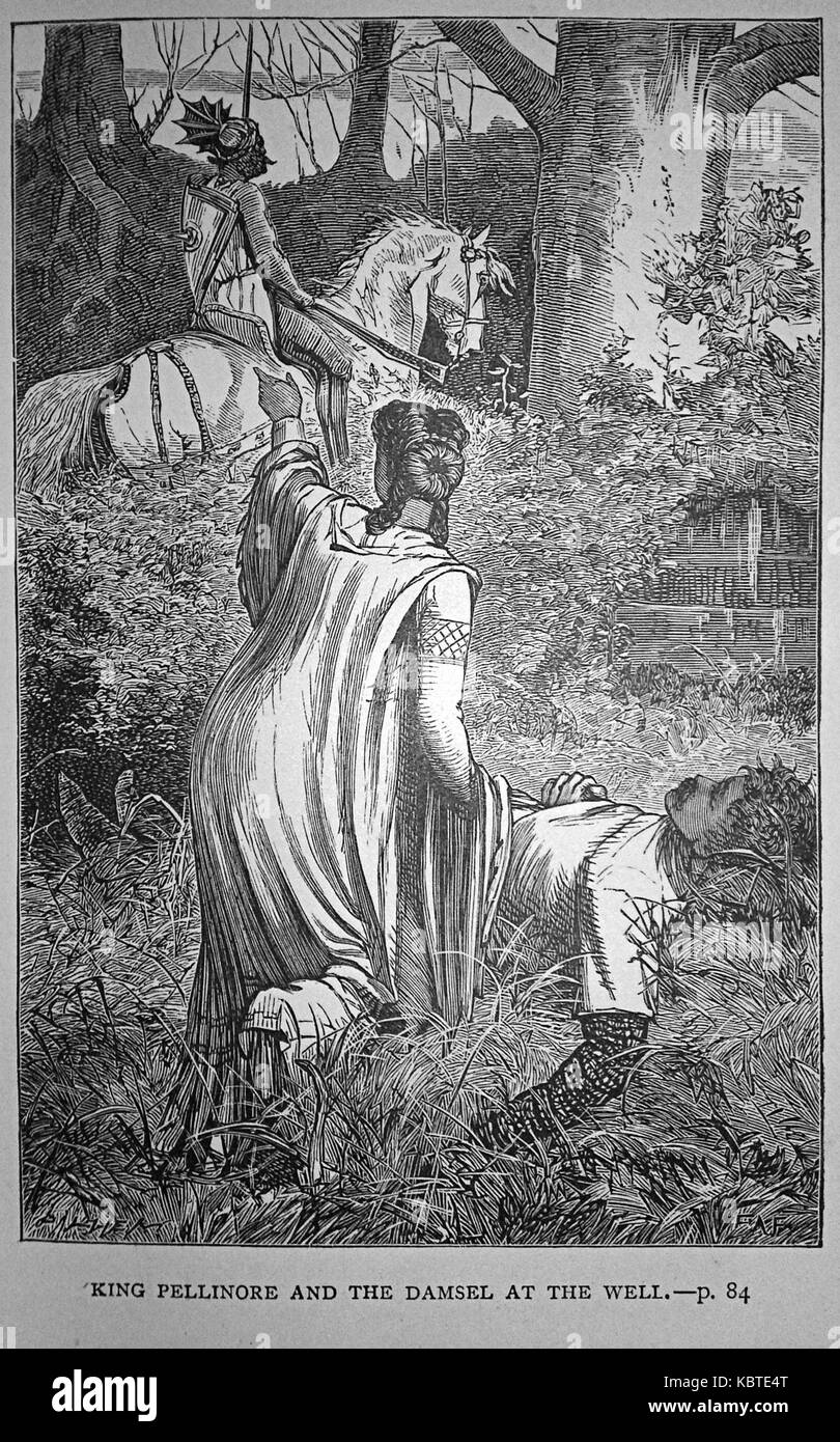 Francis Arthur Fraser 'King Pellinore et la jeune fille au puits". Illustration de livre Banque D'Images