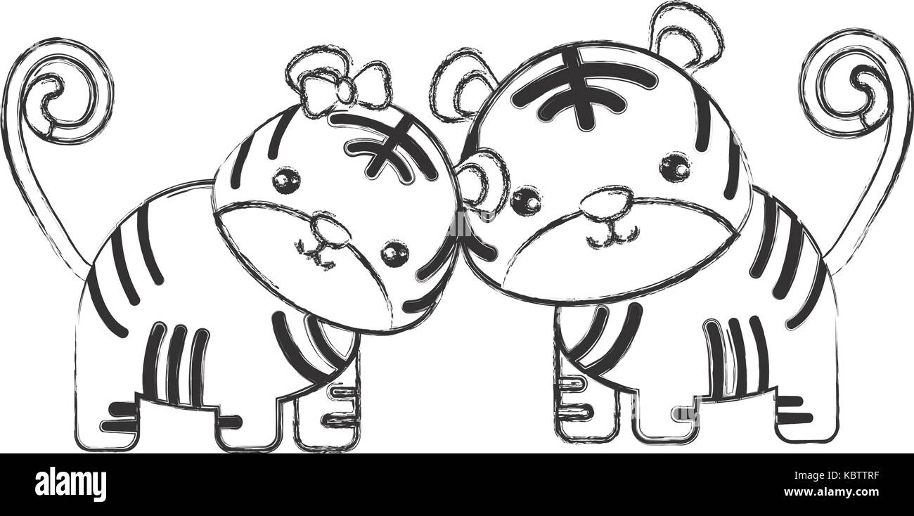 Joli couple de tigres icône sur fond blanc vector illustration Illustration de Vecteur