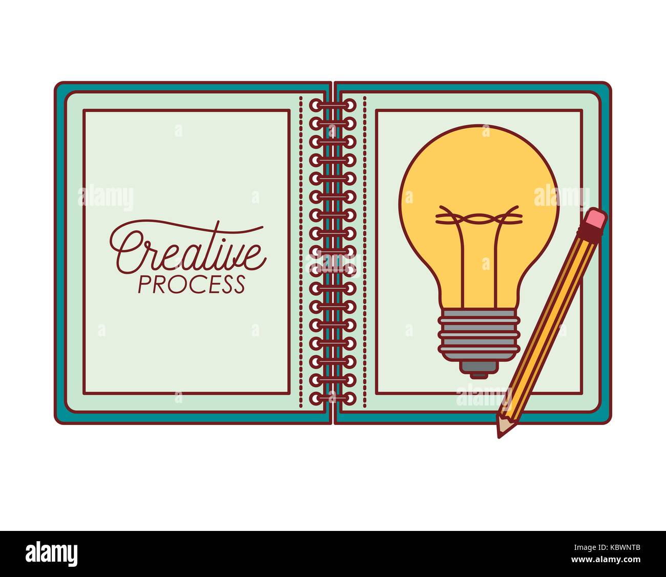 Bloc Notes Ouvert Avec Un Dessin En Couleur De L Ampoule Sur La Feuille Avec Un Stylo Processus Creatif Sur Fond Blanc Image Vectorielle Stock Alamy