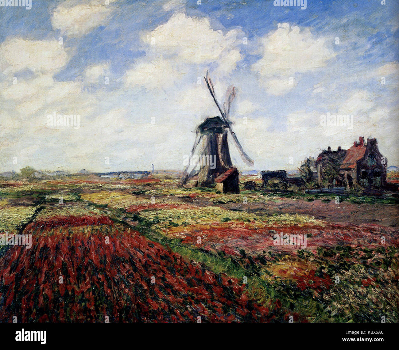 Monet champs de tulipes avec le moulin à vent 1886 Rijnsburg Banque D'Images