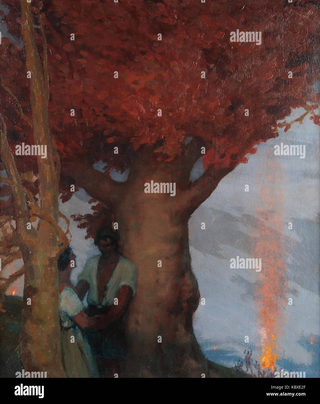 L'œuvre de Fritz Erler 'Johannisfeuer' (incendie de Midsummer), représentant probablement une célébration traditionnelle ou un événement culturel lié aux festivals de la mi-été en Allemagne. Banque D'Images