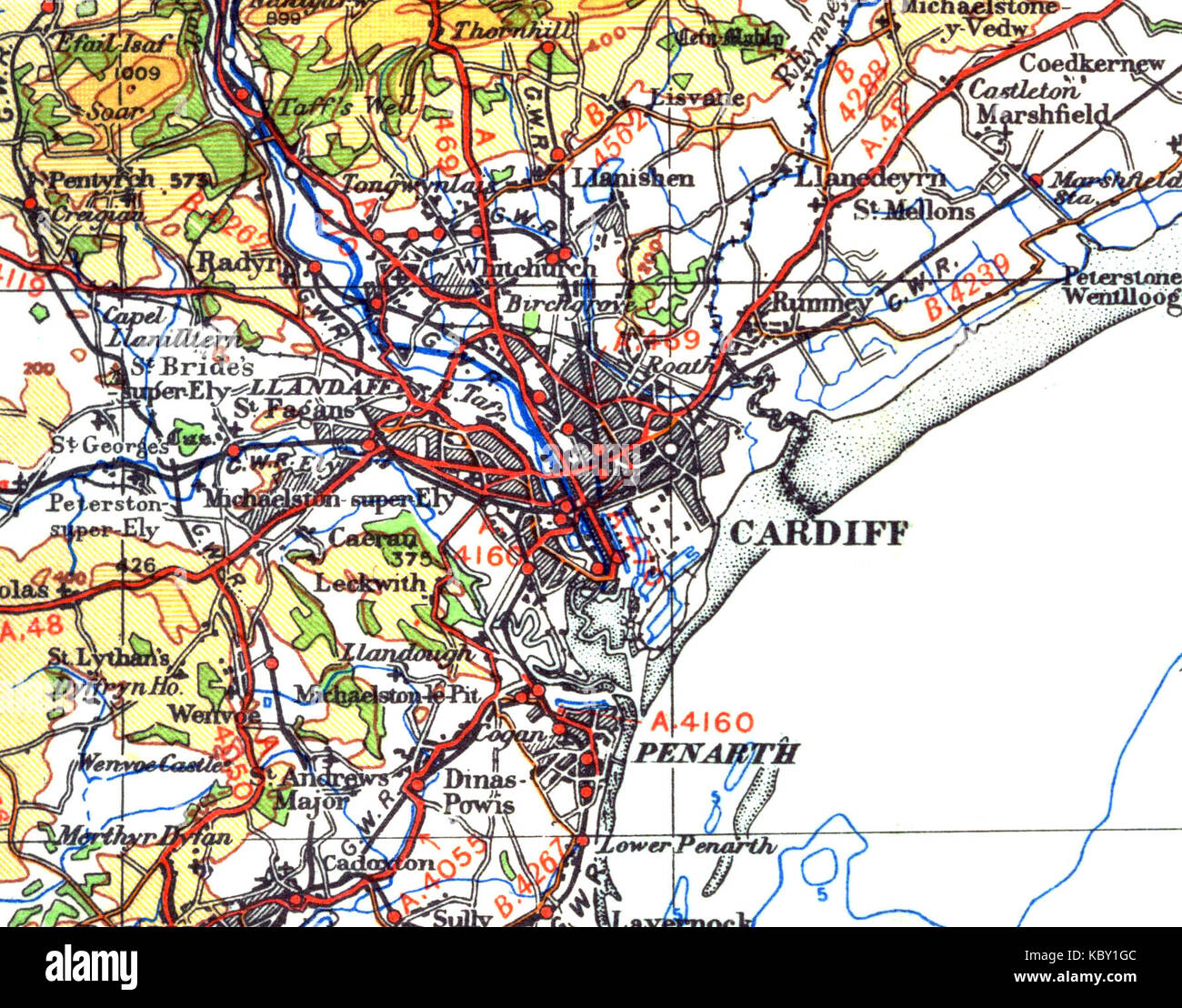 Cardiffmap1946 Banque D'Images