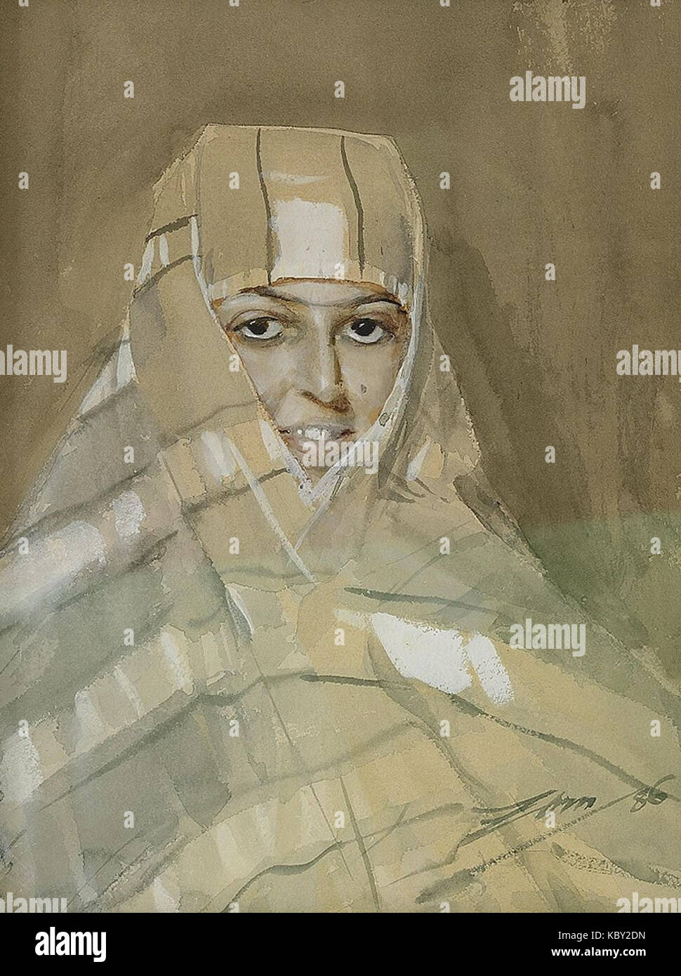 Tableau encadré d'Anders Zorn datant de 1886, représentant une bédouine. Le travail de Zorn capture la simplicité et la beauté de la vie traditionnelle au moyen-Orient au XIXe siècle. Banque D'Images