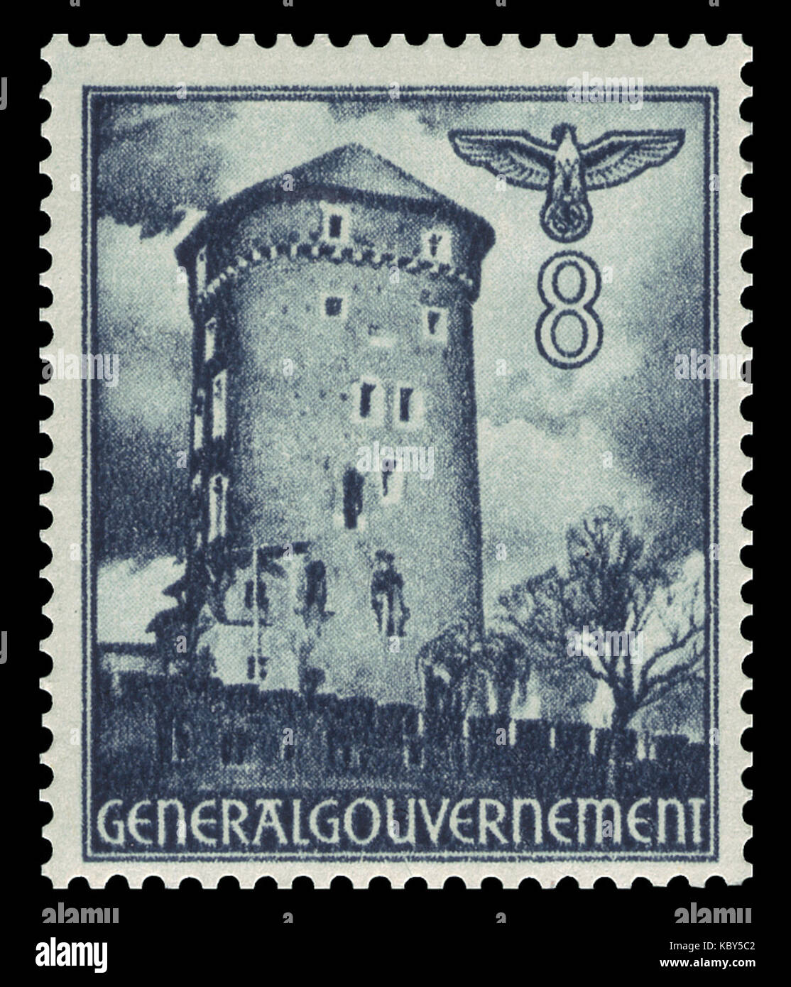 Une photographie historique du bastion de Sandomiersk du château de Wawel à Cracovie pendant la période du gouvernement général en 1941, montrant son importance pendant la seconde Guerre mondiale dans la Pologne occupée par les Allemands. Banque D'Images