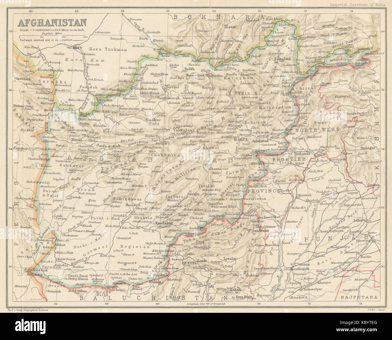 La carte de l'Afghanistan de l'Imperial Gazetteer of India (1907) 1909 Banque D'Images