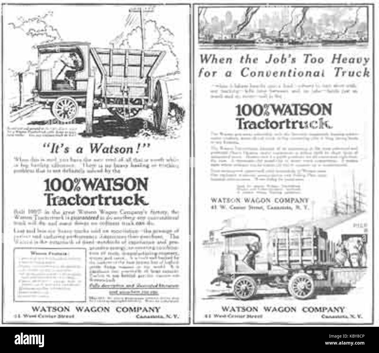 Watson 1917 Tractortruck et dumping buttom annonce remorque Banque D'Images