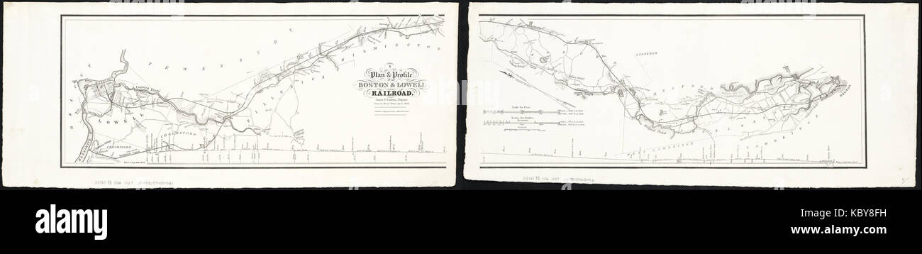 1836 Boston et Lowell Railroad map Banque D'Images