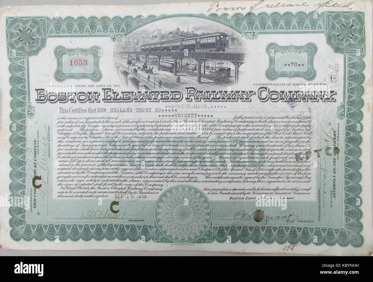 1918 Boston en Viaduc certificat stock Banque D'Images