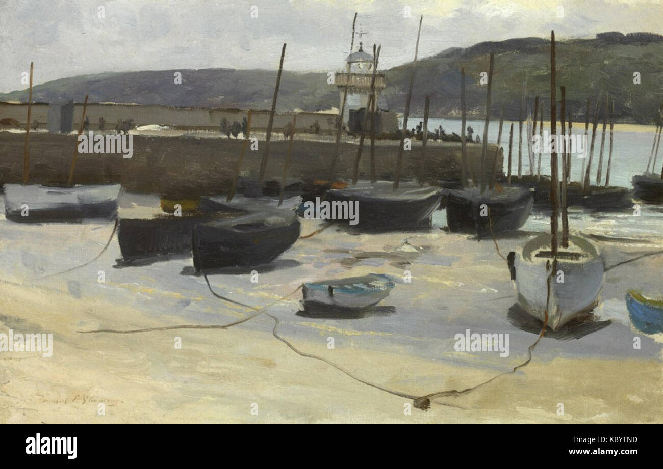 "Marée basse, port de St Ives' par Edward Emerson Simmons, 1887 Banque D'Images