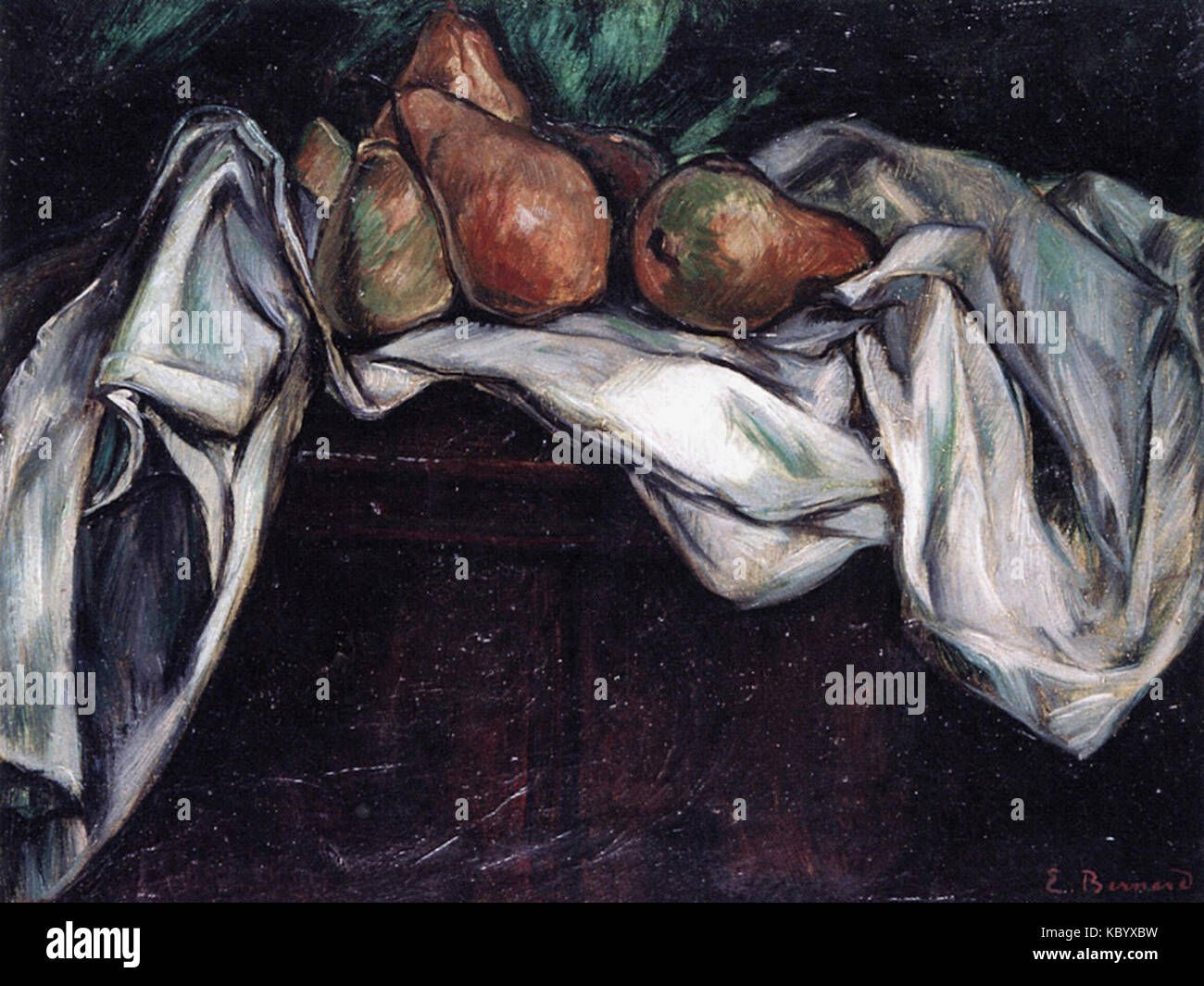 BERNARD Emile,1891 Nature morte aux poires sur une nappe blanche Banque D'Images