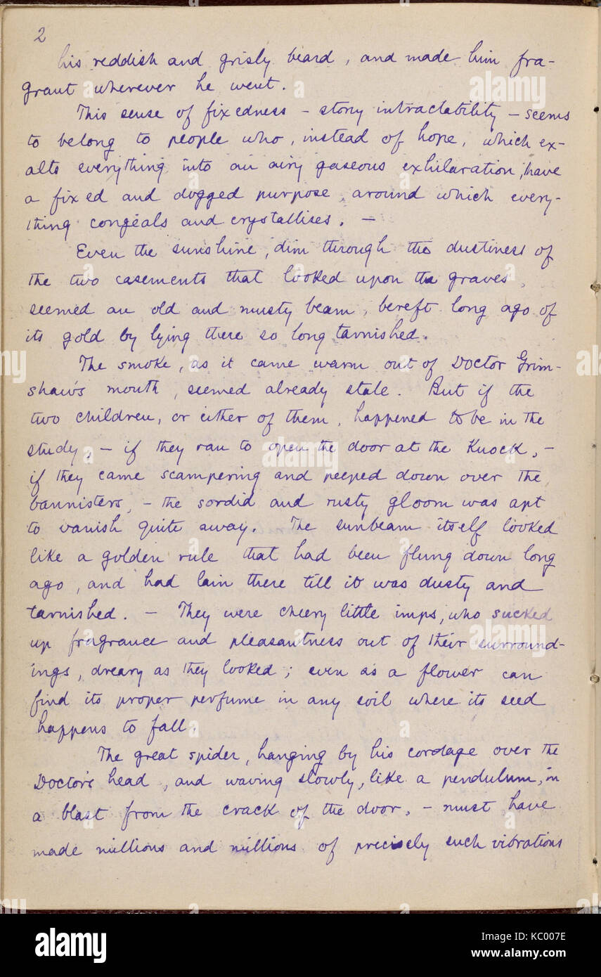 'Le secret du Docteur Grimshawe' est un roman écrit par Julian Hawthorne, présenté ici sous la forme des chapitres 1 à 7 de la propre écriture de Hawthorne. Ce manuscrit est conservé à la New York public Library. Banque D'Images