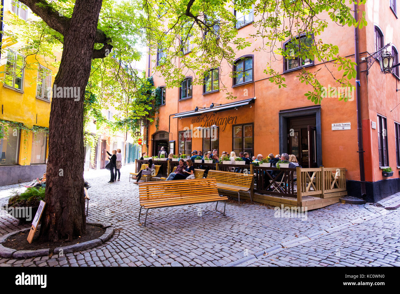 La petite place publique, Brända Tomten, à Gamla Stan, Stockholm, Suède Banque D'Images