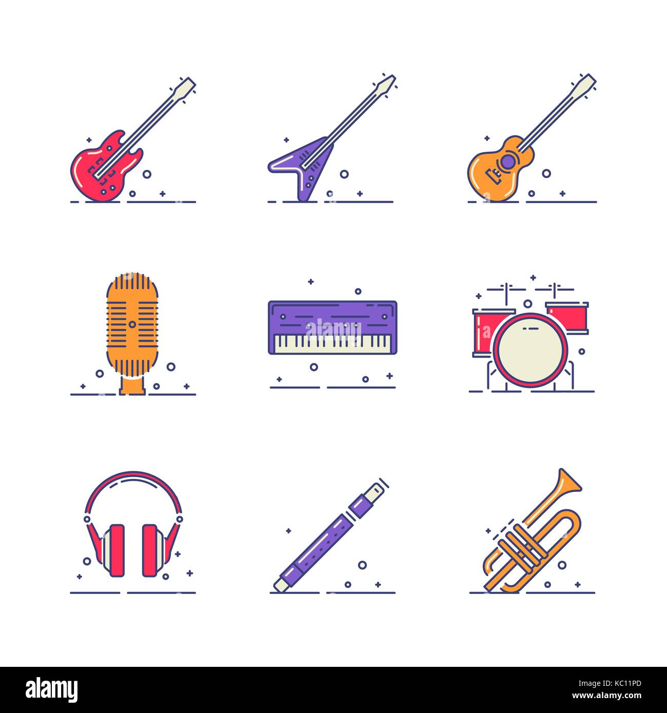 Vector icons set instruments de musique sur fond blanc. Illustration de Vecteur