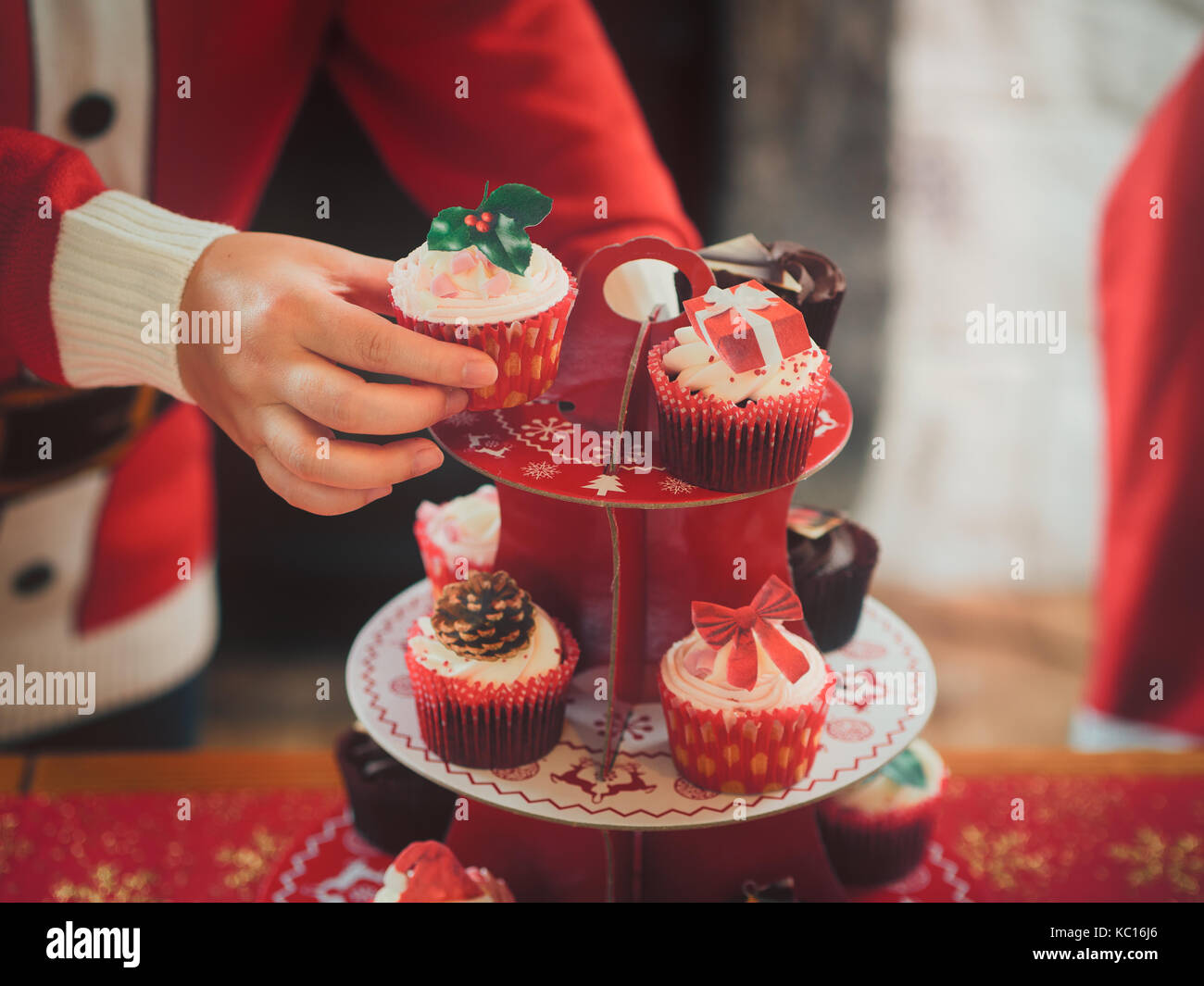 La configuration de cup cake pour party de Noël Banque D'Images