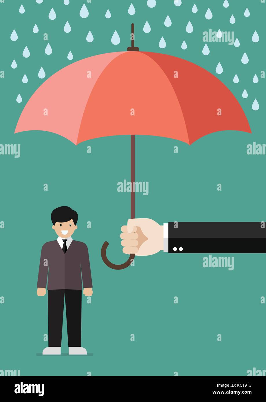 Main tenant un parapluie protégeant d'affaires. vector illustration Illustration de Vecteur
