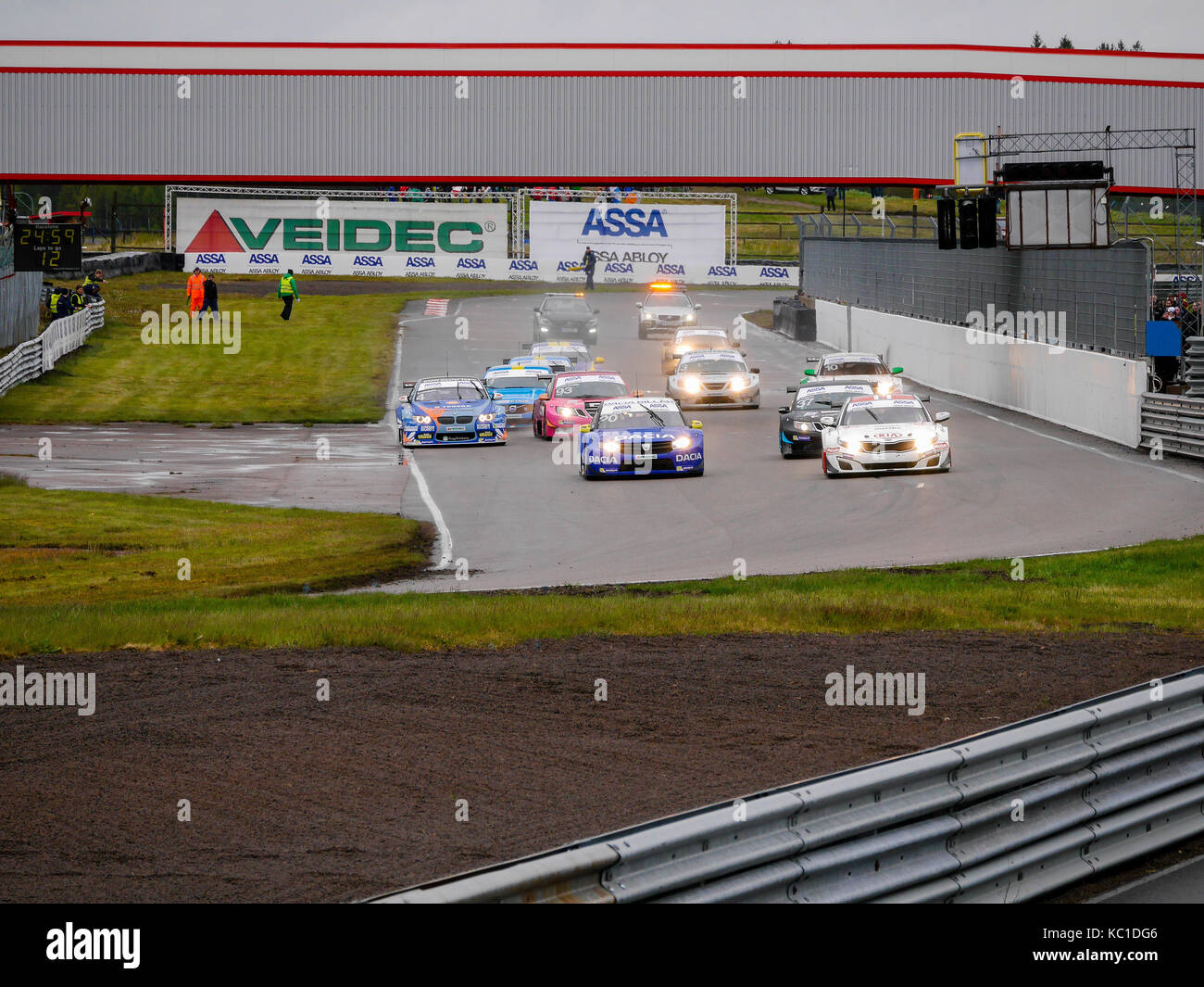 Le début d'une course sur le circuit d'Anderstorp, à Småland, en Suède, en Scandinavie, en Europe. Banque D'Images