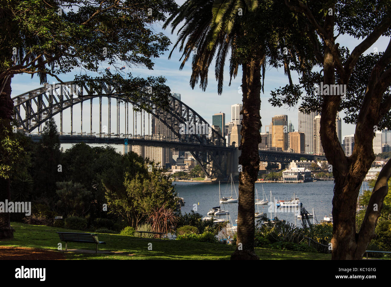 Vue sur le Harbour Bridge de Wendy's Secret garden Sydney Australie Banque D'Images