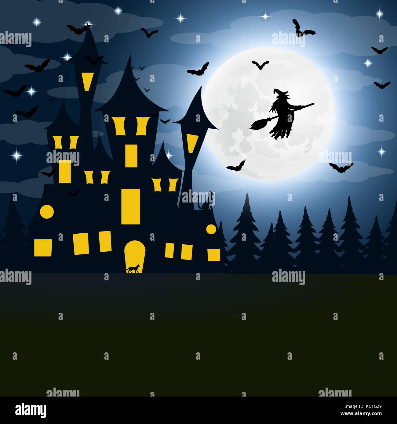 Halloween, la sorcière s maison sur la pleine lune. Illustration de Vecteur