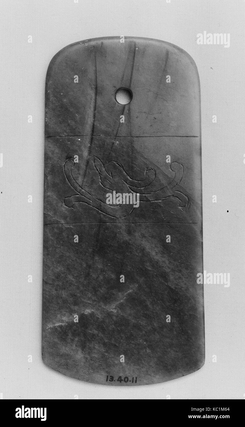 Ciseau, de la dynastie des Han (206 av. J.-A.D. 220), la Chine, le Jade, H. 4 1/2 in. (11,4 cm) ; W. 2 1/8 in. (5,4 cm) ; D. 1/8 in. (0.3 cm), Jade Banque D'Images