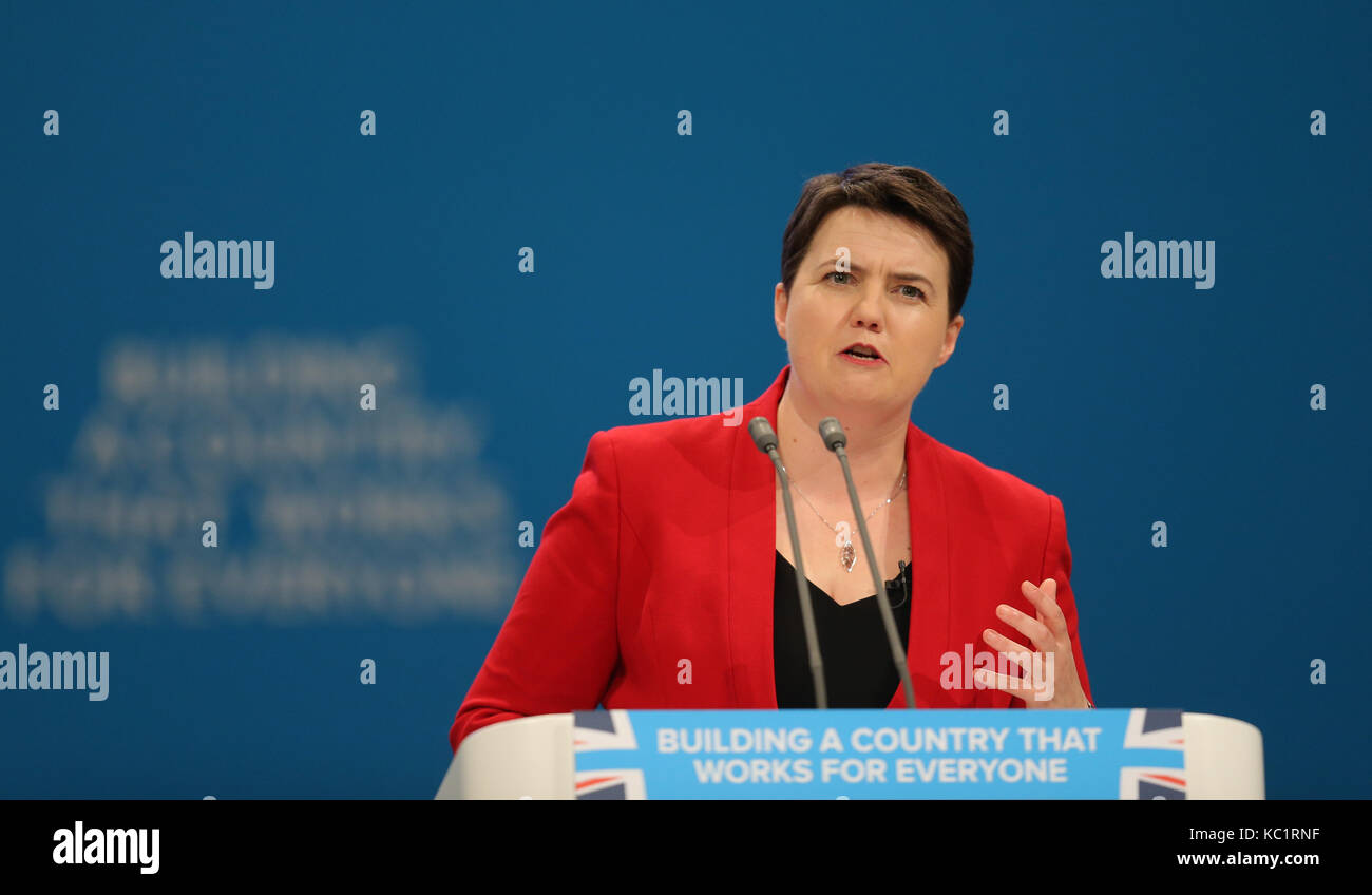 Ruth Davidson député Leader du parti conservateur écossais Parti Conservateur 2017 Conférence centrale de Manchester, Manchester, Angleterre 01 octobre 2017 traite de la Conférence 2017 du Parti conservateur à Manchester, Manchester, Angleterre centrale Crédit : Allstar Photo Library/Alamy Live News Banque D'Images