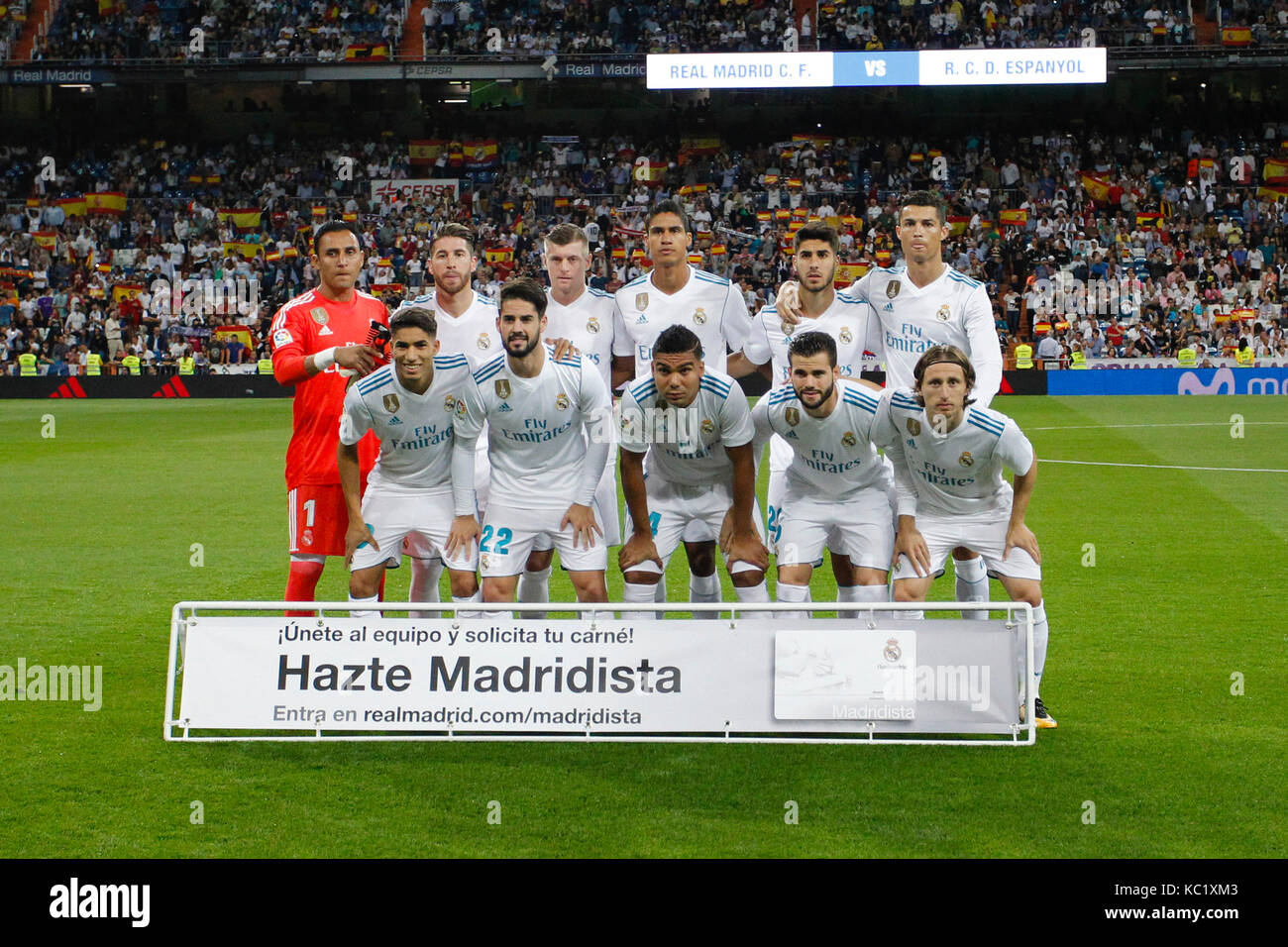 Groupe de l'équipe de liune la liga entre le real madrid contre l'Espanyol au Santiago Bernabeu à Madrid, Espagne, le 1 octobre 2017 . : crédit gtres información más comuniación sur ligne, s.l./Alamy live news Banque D'Images