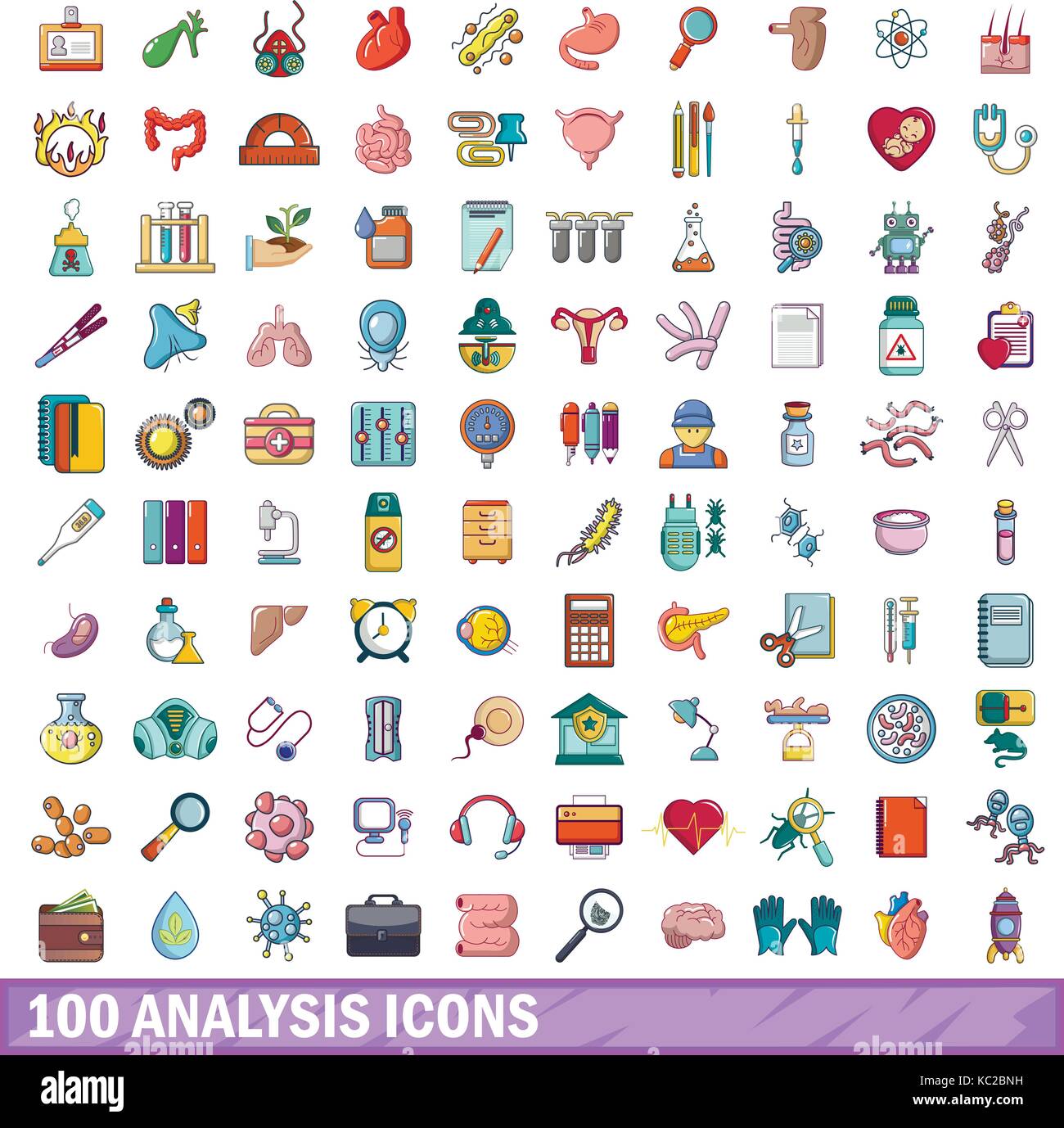 Analyse 100 icons set, cartoon style Illustration de Vecteur