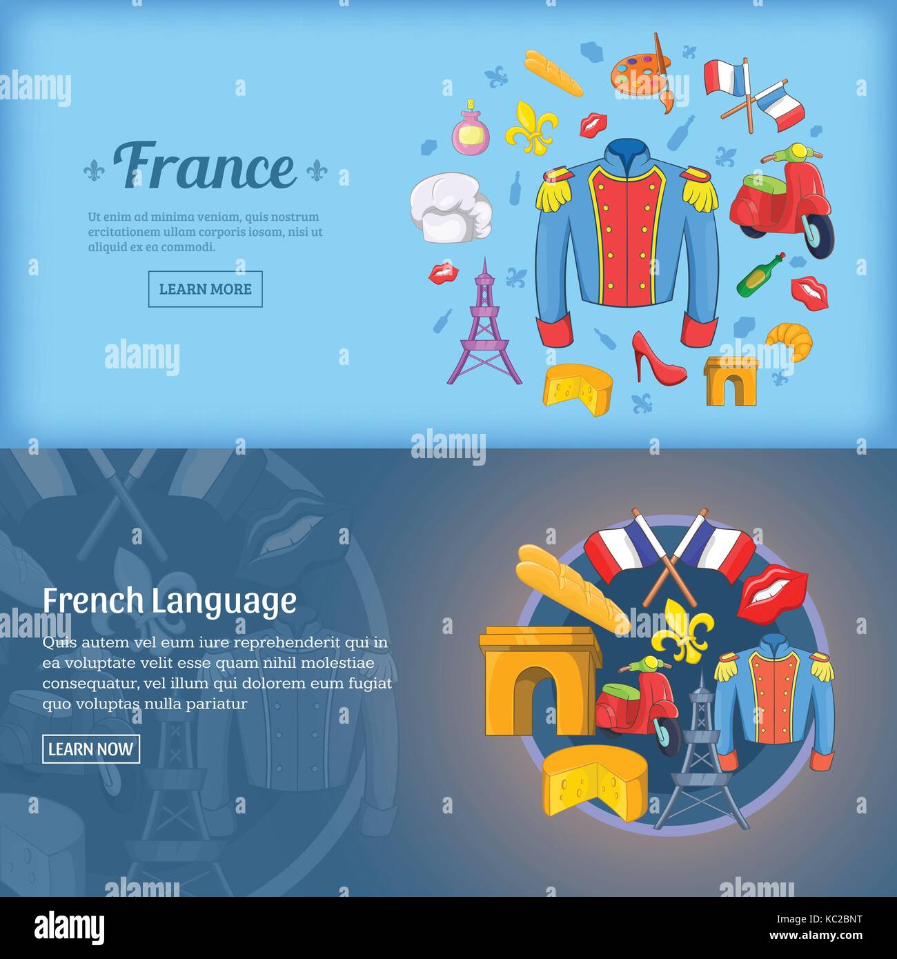 La France, le modèle d'ensemble de la bannière style cartoon Illustration de Vecteur