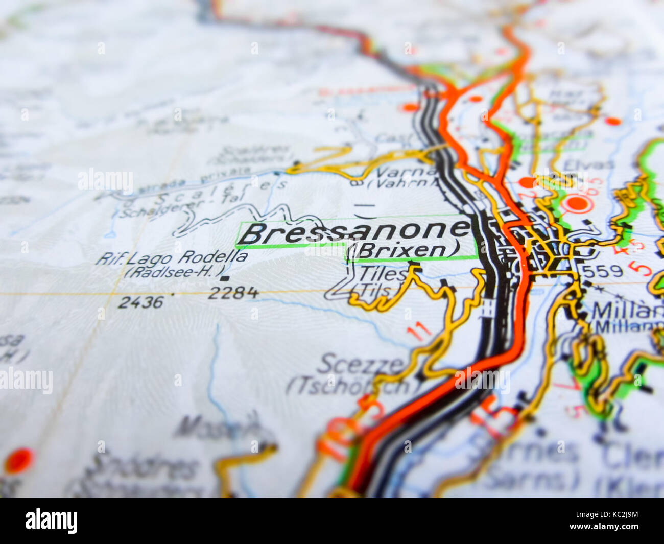 Ville de Bressanone, sur une carte routière (Italie) Banque D'Images