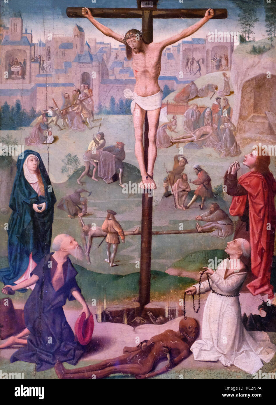 Crucifixion avec Saints Jérôme et Dominique avec des scènes de la Passion, cercle de Geertgen tot Sint Jans, vers 1480 Banque D'Images