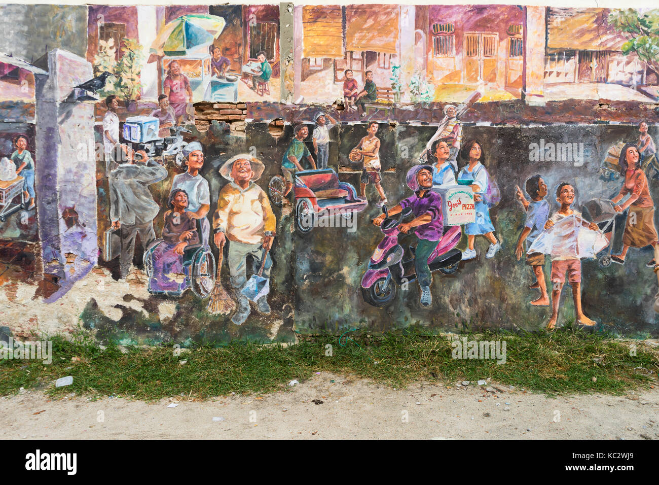Georgetown, Penang, Malaisie - février 11, 2017:l'art de rue sur le vieux mur de brique à l'UNESCO du patrimoine mondial de George Town, Penang Malaisie Banque D'Images