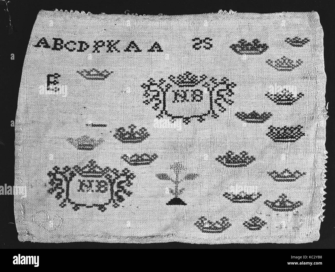 Sampler, xviiie siècle, Dutch, soie sur lin, H. 4 3/4 x 6 1/2 pouces W. (12,1 x 16,5 cm), Textiles-Embroidered Banque D'Images