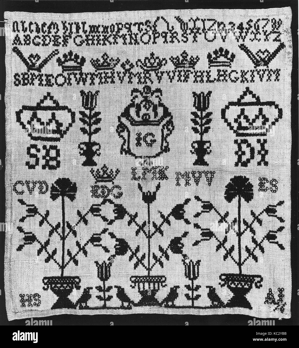 Sampler, 1776, Dutch, soie sur lin, H. 6 x O. 5 5/8 pouces (15,2 x 14,3 cm), Textiles-Embroidered Banque D'Images