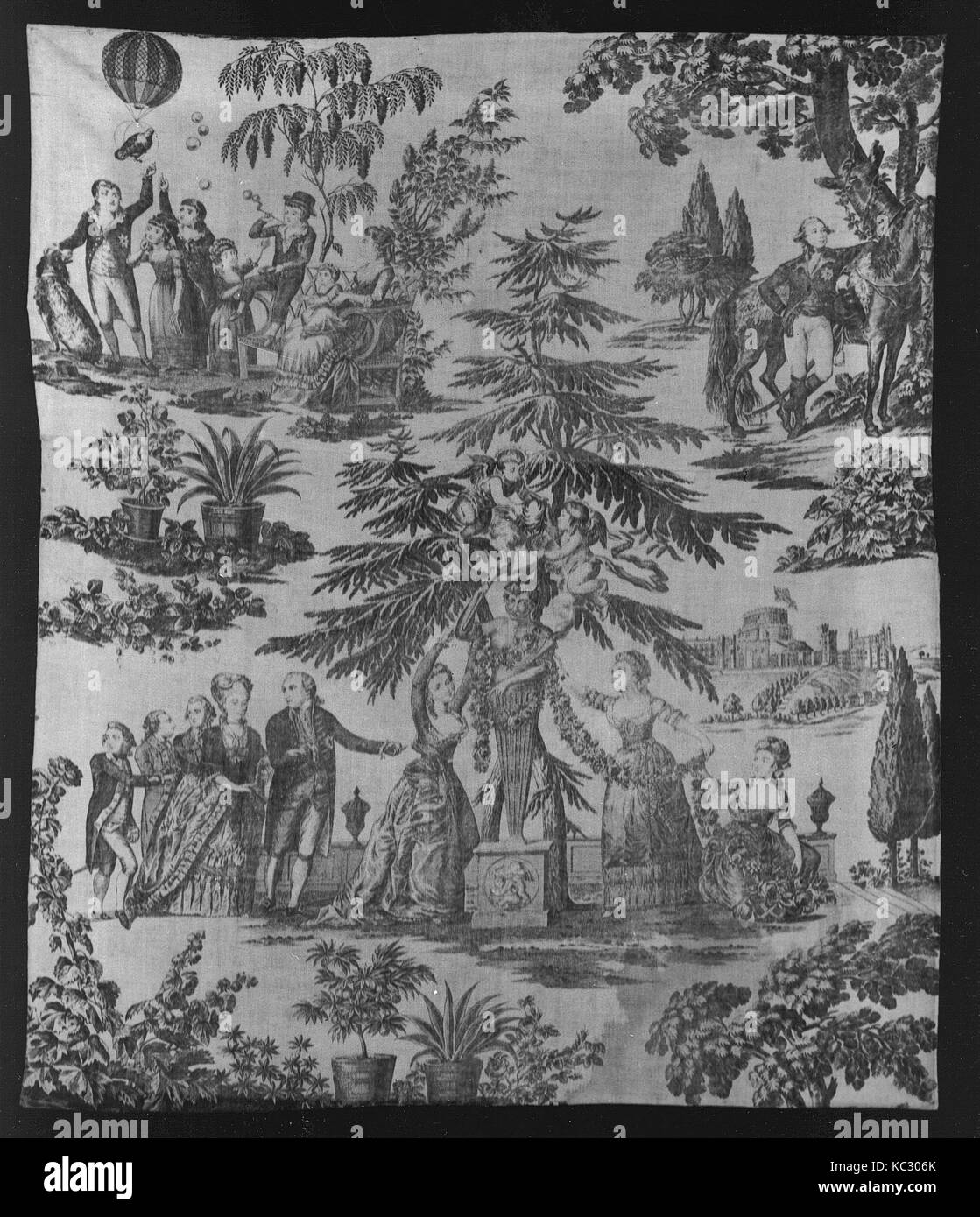 La plaque de cuivre en coton imprimé avec le roi George III et sa famille, ca. 1785 Banque D'Images