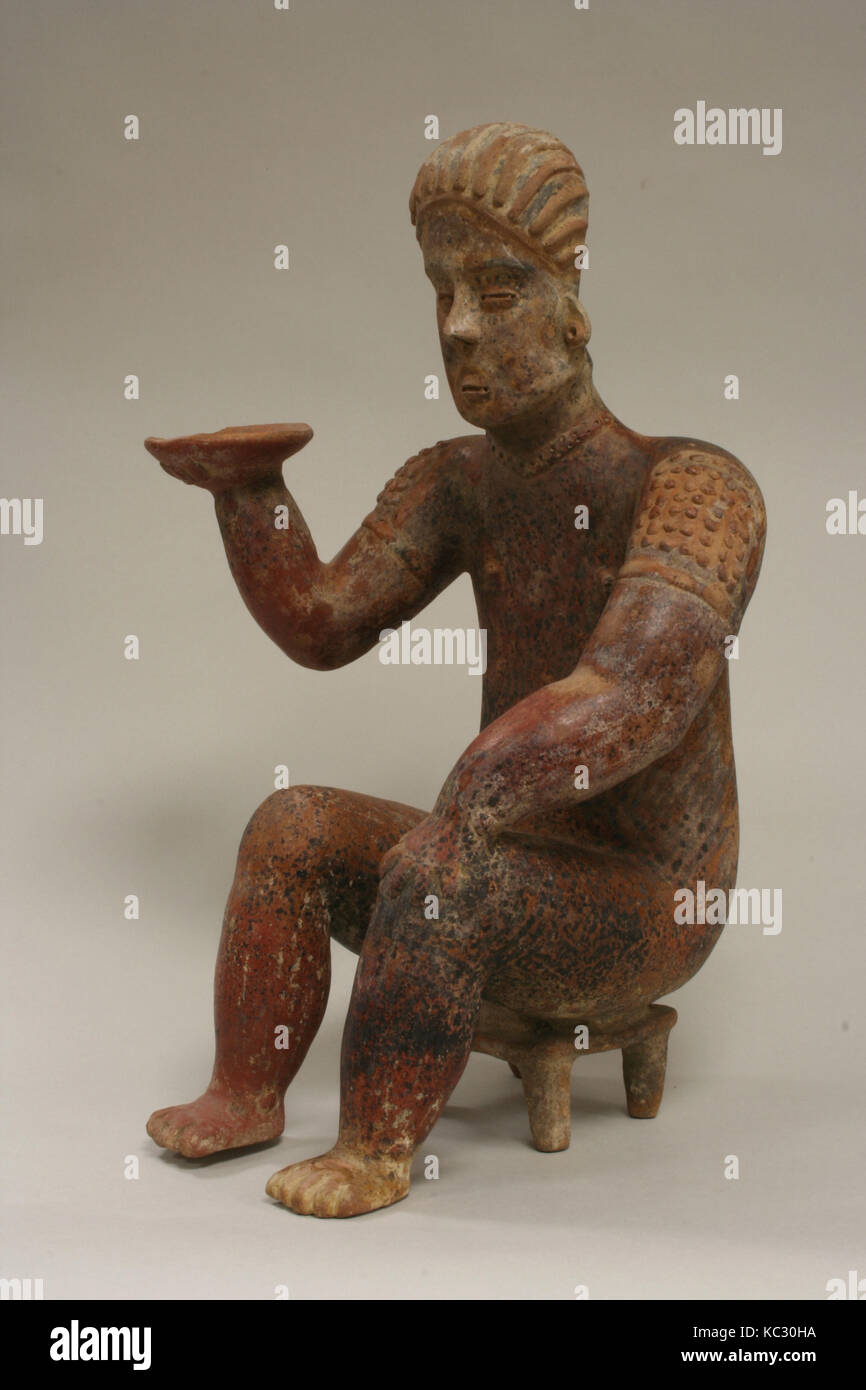 Figure féminine assise sur tabouret, 2ème 5ème siècle, le Mexique, la Méso-Amérique, Colima, Colima, céramique, pigment, H. 20 x 1/2 x 12 W. H. 11 Banque D'Images
