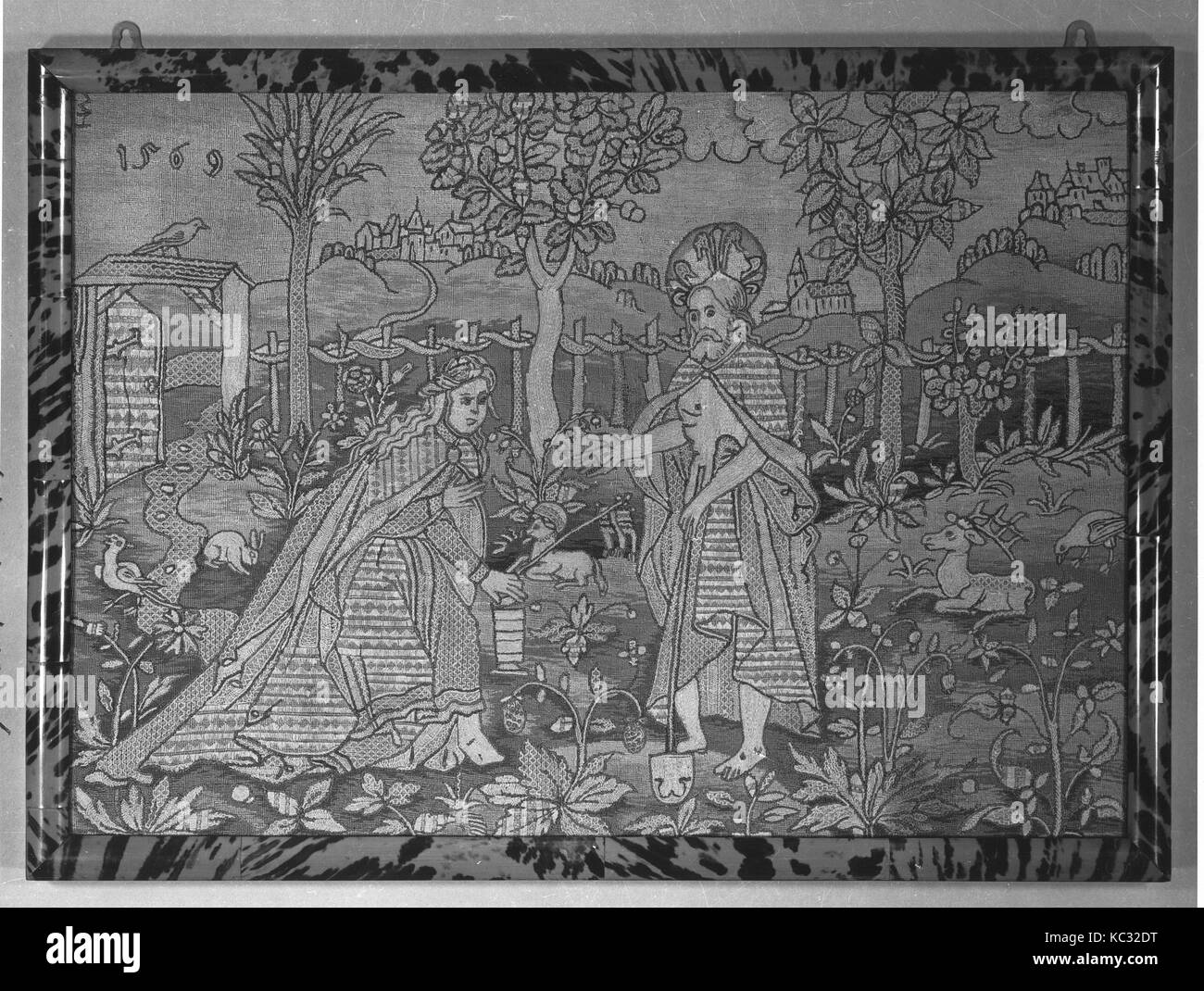 Noli Me Tangere, 1569, Suisse, Saint-Gall, soie et lin sur lin, H. 16 1/2 x 23 1/2 pouces (W. 41,9 x 59,7 cm) ; H. 19 Encadré : Banque D'Images