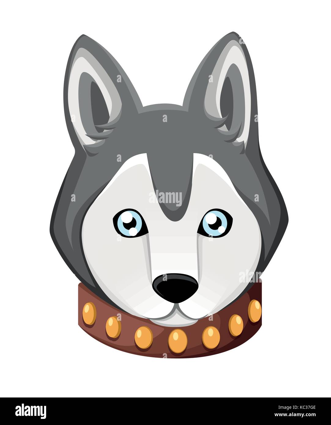 Blanc et gris, chien husky de Sibérie adultes aux yeux bleus . face de chien. Joli chiot pour carte de vœux, pet shop ou cliniques vétérinaires. page du site web et Illustration de Vecteur