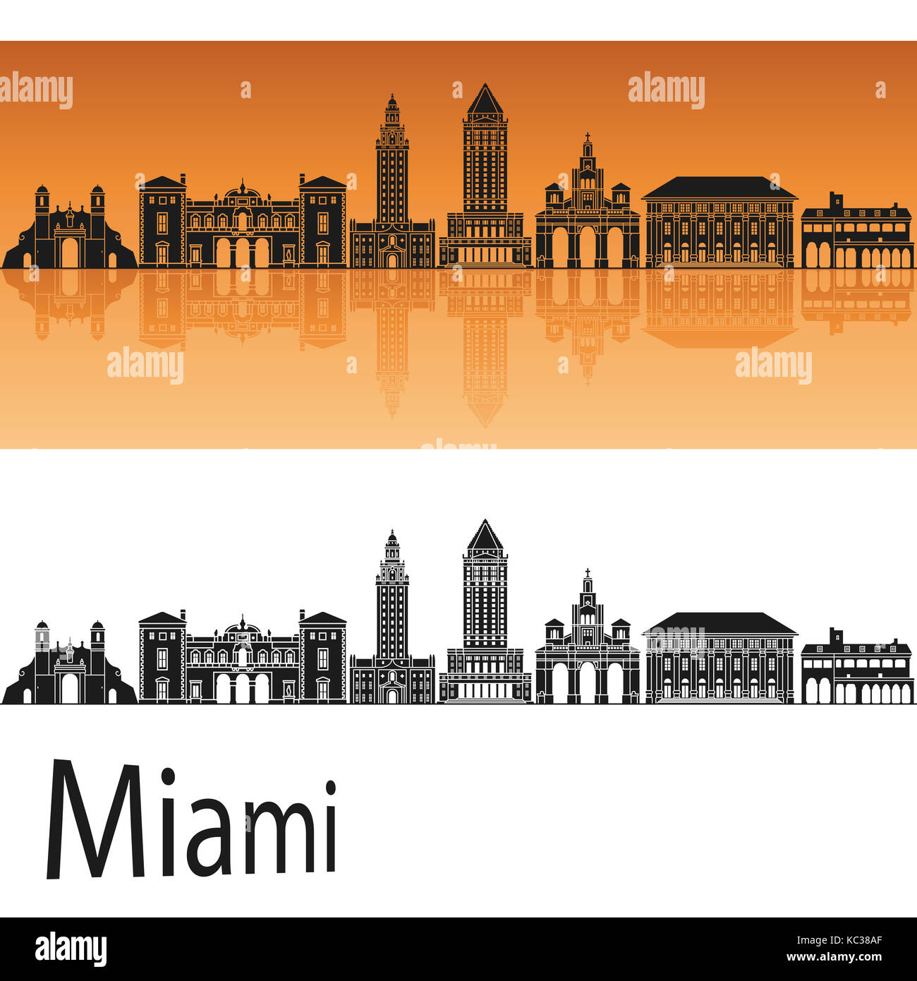 V2 miami skyline en fond orange en fichier vectoriel éditable Banque D'Images