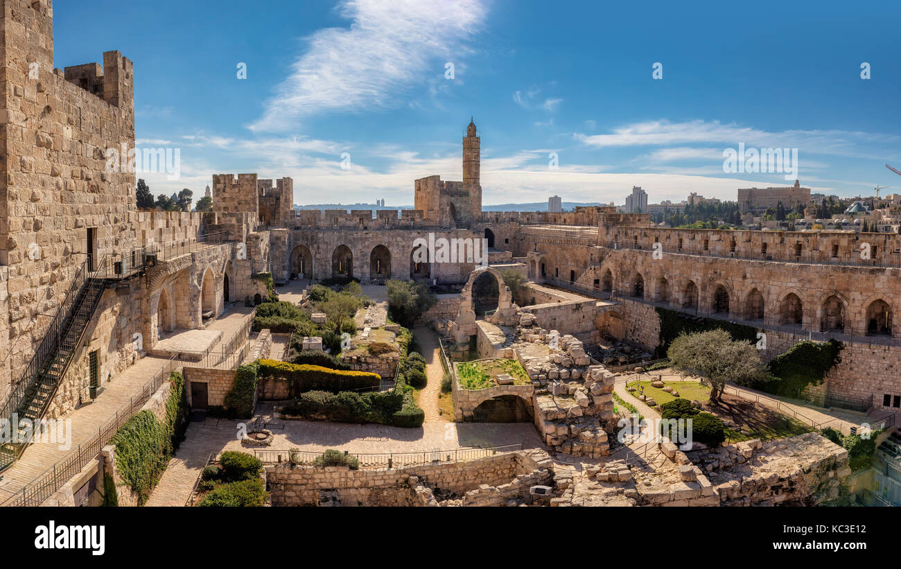 Panorama de la tour de David dans la vieille ville de Jérusalem Banque D'Images