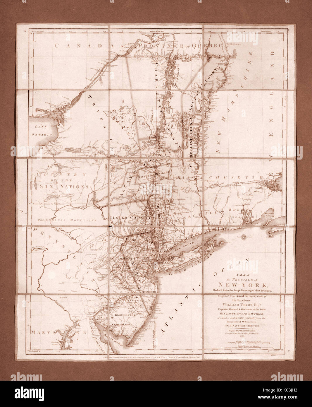 Carte de la province de New York, William Faden le Jeune, 1776 Banque D'Images