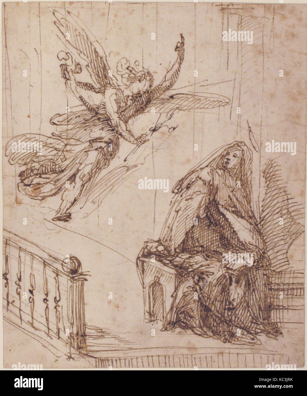 L'Annonciation, 1565-1608, plume et encre brune, traces de craie noire, 7 5/8 x 6 5/16''. (19,4 x 16 cm), dessins, Francesco Banque D'Images