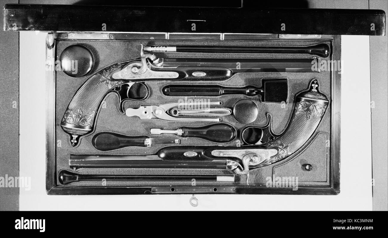 Cased Paire de pistolets à percussion, Louis-Julien Gastinne-Renette, du milieu du xixe siècle Banque D'Images