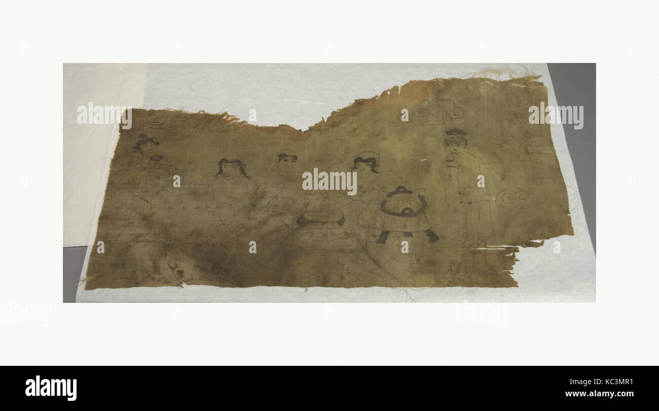 Scène du banquet, dynastie Liao (907-1125), Chine, fragment d'un wall hanging, encre sur soie, 14 5/8 x 26 in. (37.1 x 66 cm Banque D'Images