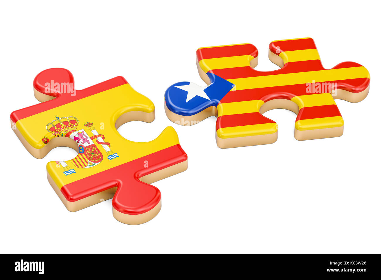 L'Espagne et de la Catalogne et de l'indépendance, sortie de puzzle concept. Le rendu 3D Banque D'Images