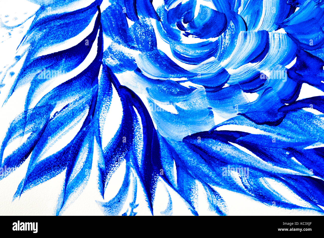 Dessin abstrait pinceau dans la forme des feuilles de peinture bleu Banque D'Images