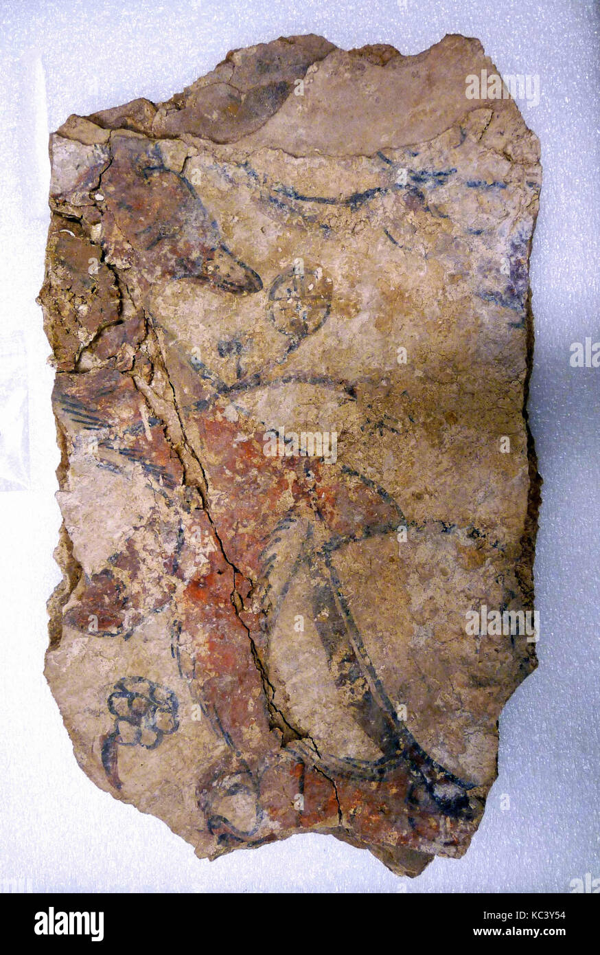 Fragment d'une peinture murale avec un renard ou un chien (et peint les couches), 12e siècle Banque D'Images